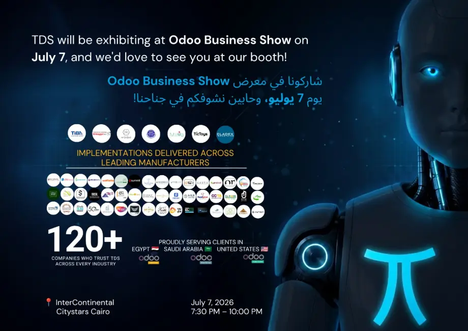 TDS at Odoo Business Show 2026 — Odoo Gold Partner Egypt, InterContinental Citystars Cairo, July 7